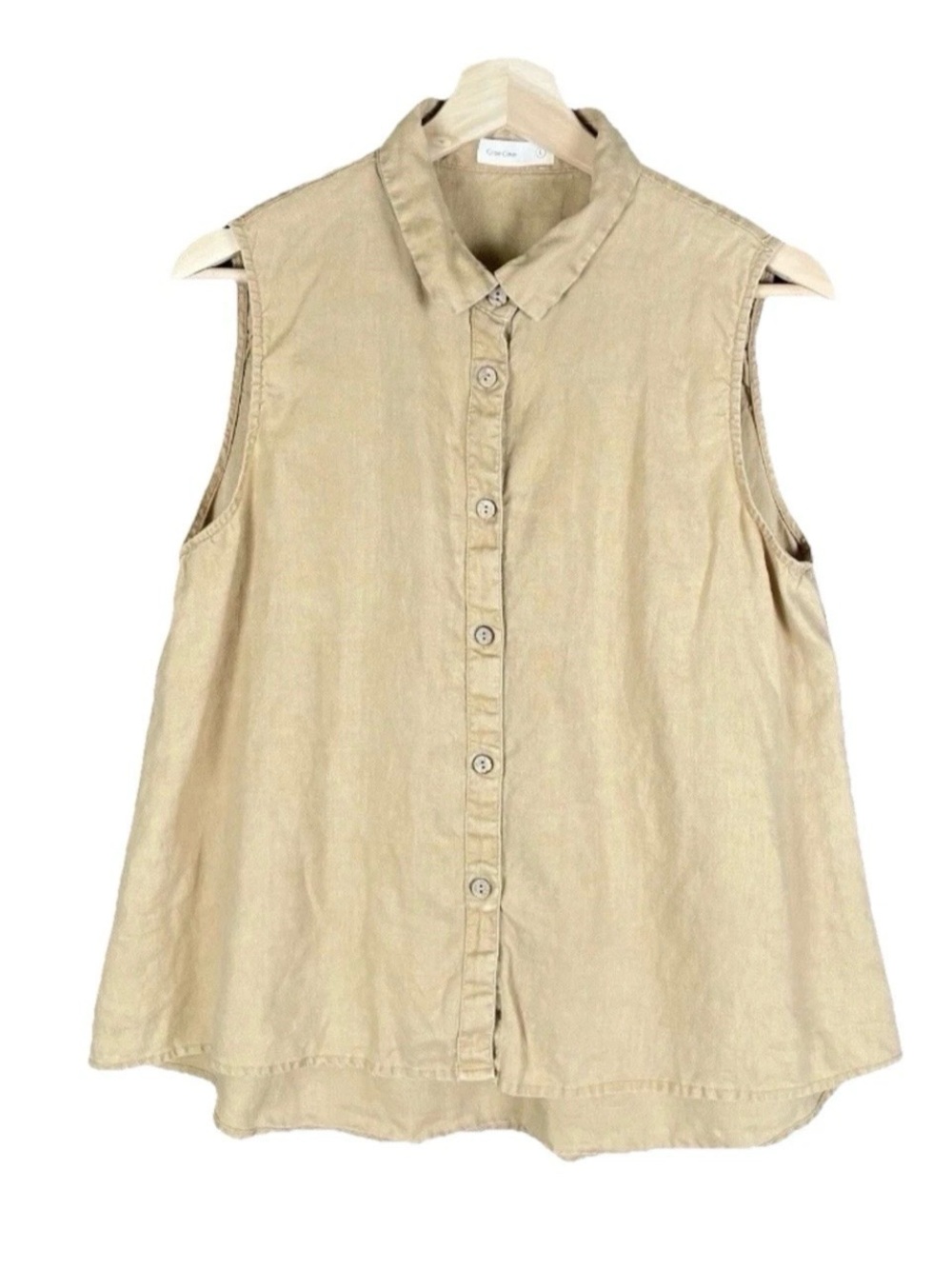 Grae Cove 100% Linen Sleeveless Top L Beige Coastal Grandma Earthy